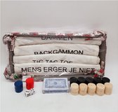 5 in 1 stoffen spellen pakket -Dammen - Backgammon - Tic Tac Toe - Mens erger je niet en een kaartspel.