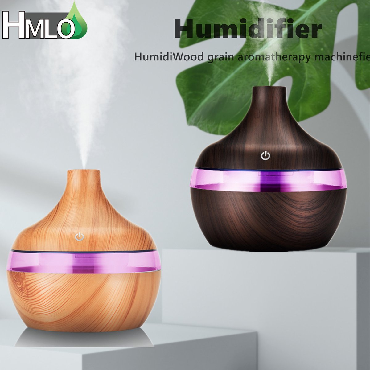 Luchtontvochtiger - Aroma Diffuser - Luchtbevochtiger - Ontvochtigd 30ml per uur - Bruin Houten design - met 20 filters