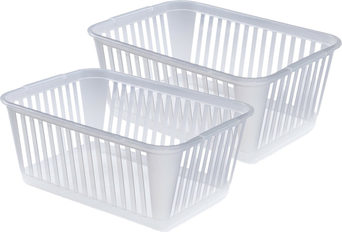 Whitefurze Opbergmand/kastmandjes - 2x - Kunststof - Transparant - 37 x 25 x 15 cm