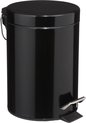 5Five Pedaalemmer - zwart - metaal - 3 liter - 17 x 25 cm - Voor badkamer en toilet - prullenbak