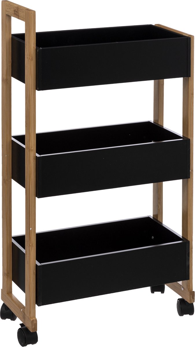 5Five Keukentrolley - bamboe - 3-laags - zwart/bruin - 41 x 20 x 80 cm