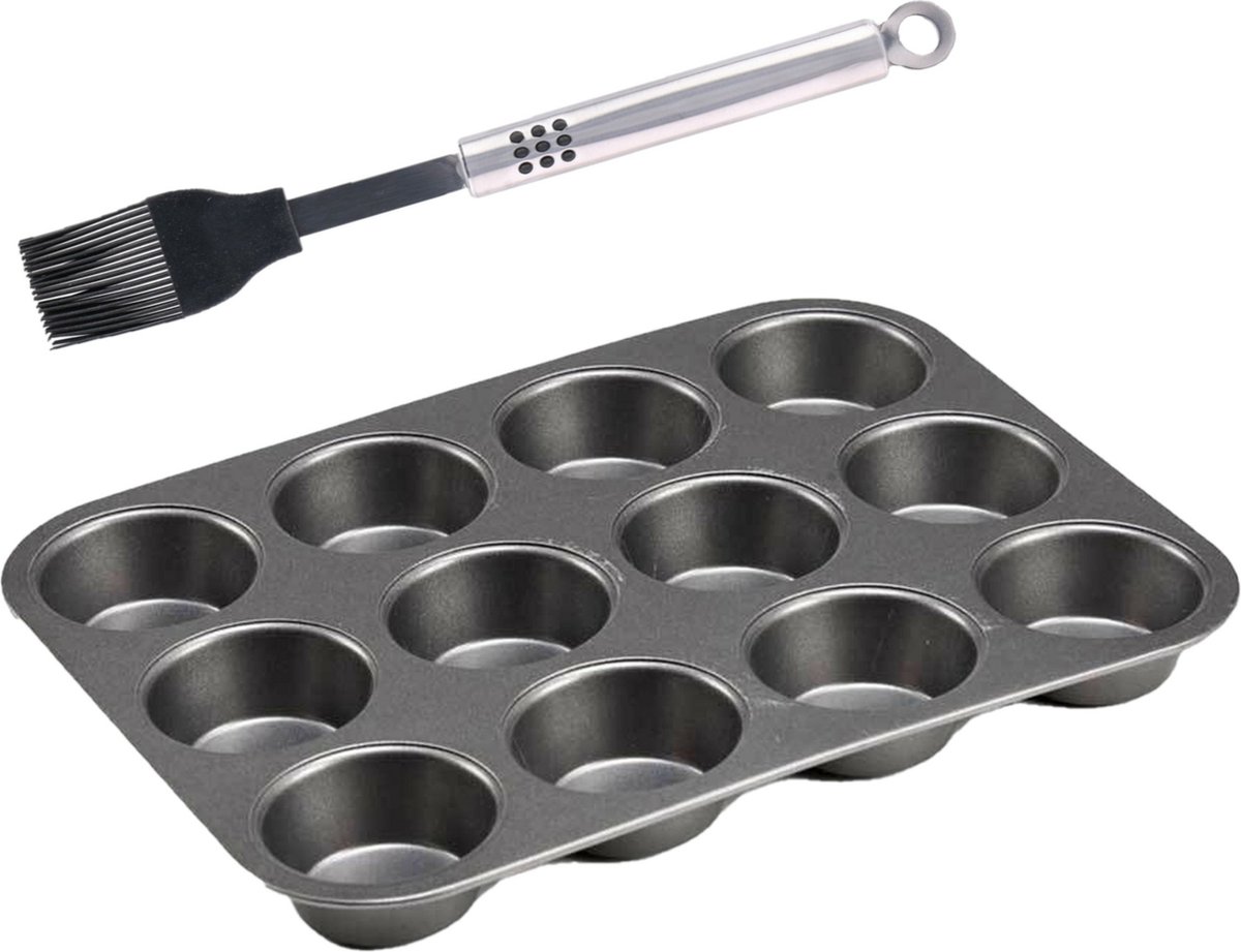 Muffins/cupcakes bakvorm/bakblik - 26 x 20 cm - incl. siliconen invetborstel