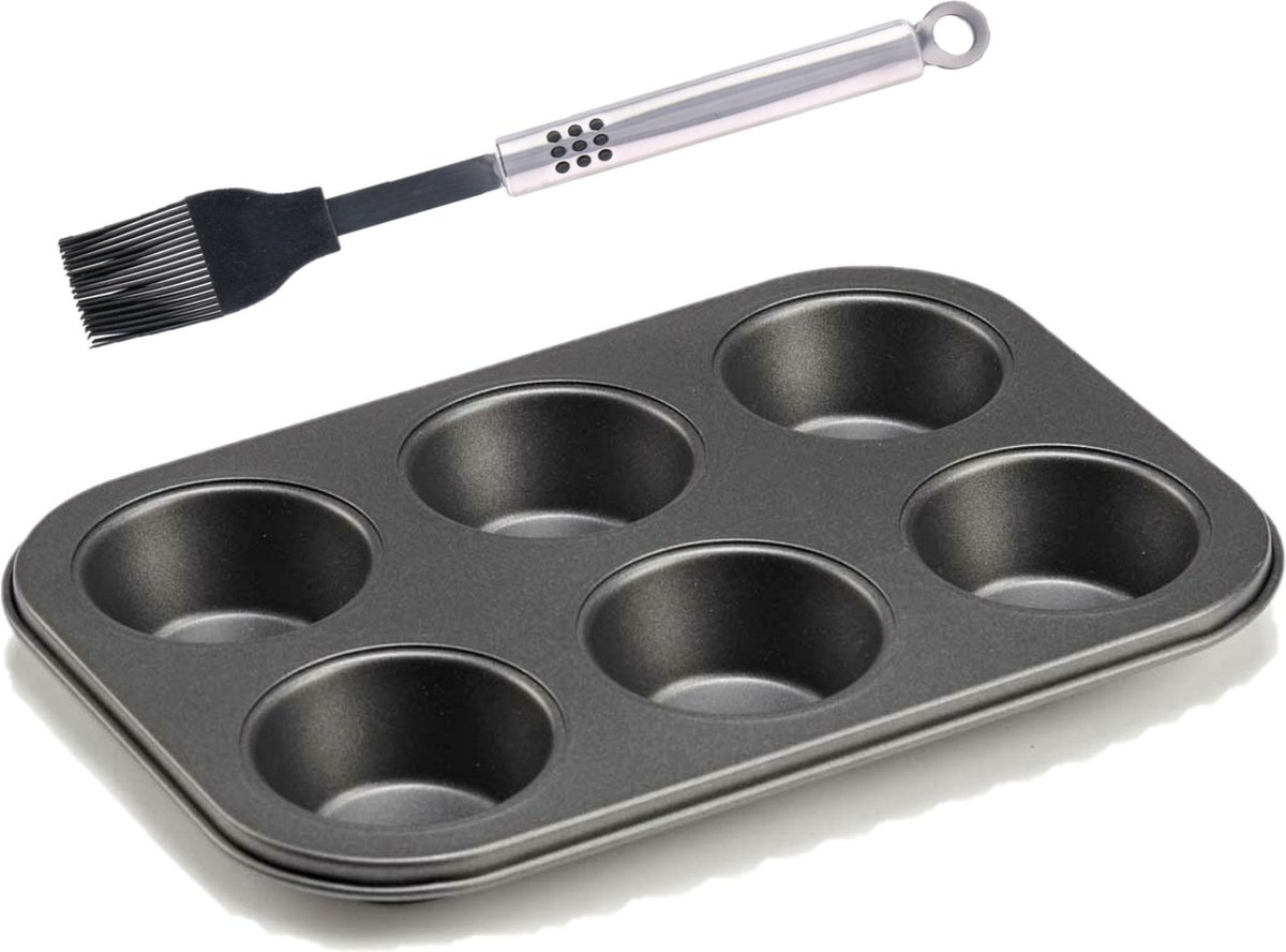 Muffins/cupcakes bakvorm/bakblik - 26 x 20 cm - incl. siliconen invetborstel
