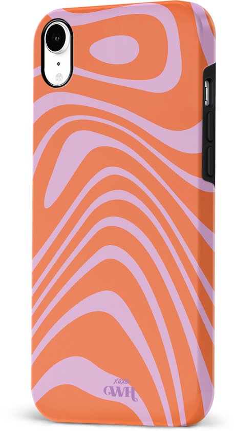 xoxo Wildhearts Boogie Wonderland Orange - Double Layer - Hard case geschikt voor iPhone XR hoesje - Golven print hoesje oranje - Beschermhoes shockproof case geschikt voor iPhone XR hoesje - Hoesje met golven print oranje