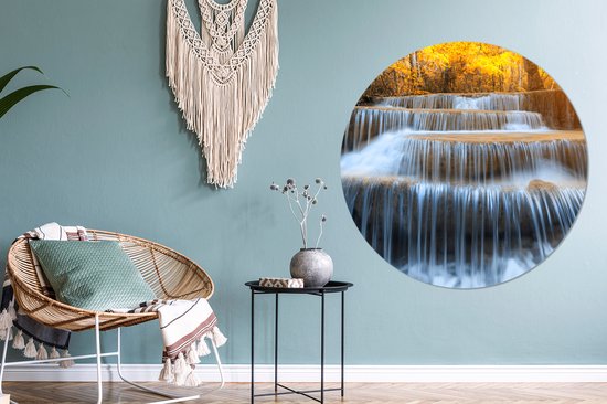 Muurcirkel - Waterval - Natuur - Japanse esdoorn - Muurcirkel binnen - Wandcirkel - ⌀ 120 cm - Kunststof - Ronde schilderijen - Wanddecoratie rond