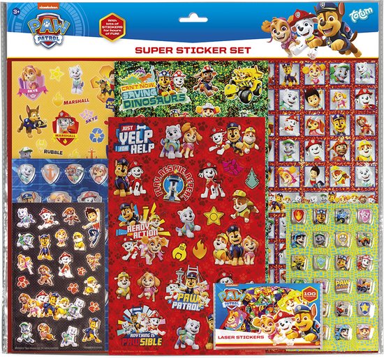 PAW Patrol speelgoed Totum stickers Totum super XL stickerset 7 stickervellen incl. metallic en 3D puffy stickers 38 x 36 cm