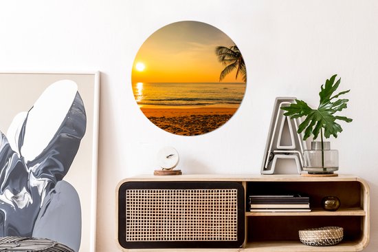 WallCircle - Cercle mural - Cercle mural - Palmier - Mer - Soleil - Plage - Plastique - Cercle mural intérieur - Tableaux ronds - 60x60 cm - Tableau rond - Décoration murale ronde