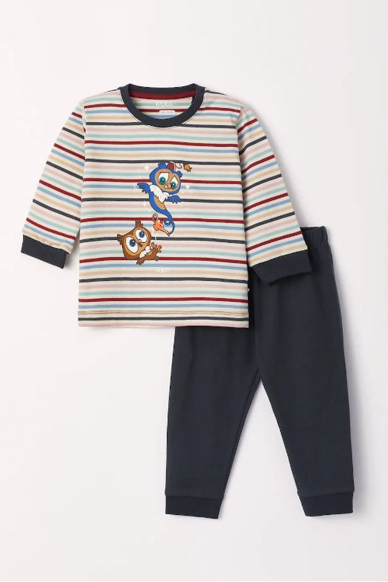 Woody pyjama baby jongens - multicolor gestreept - uil - 222-3-PLC-S/931 - maat  74 | bol.com