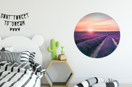 WallCircle - Wandcirkel - Muurcirkel - Lavendel - Paars - Bloemen - Lucht - Aluminium - Dibond - ⌀ 90 cm - Binnen en Buiten