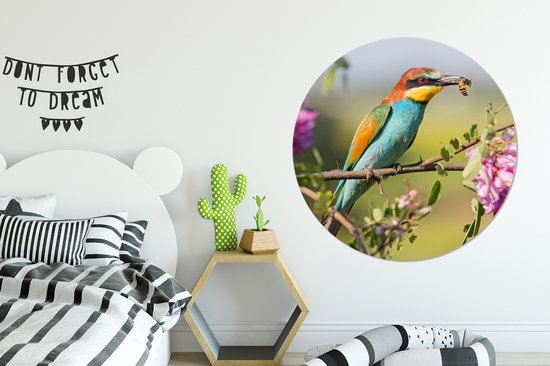 WallCircle - Cercle mural - Cercle mural - Vogel - Guêpier - Fleurs - Aluminium - Dibond - ⌀ 140 cm - Intérieur et Extérieur