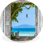 WallCircle - Wandcirkel ⌀ 140 - Strand - Tropisch - Zee - Doorkijk - Ronde schilderijen woonkamer - Wandbord rond - Muurdecoratie cirkel - Kamer decoratie binnen - Wanddecoratie muurcirkel - Woonaccessoires