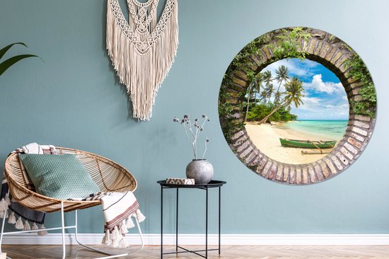 WallCircle - Cercle Mural - Cercle Mural - Plage - Palmier - Transparent - Canoë - Aluminium - Dibond - 120x120 cm - Intérieur et Extérieur XXL