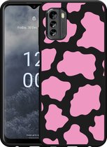 Nokia G60 Hoesje Zwart Roze Koeienvlekken - Designed by Cazy
