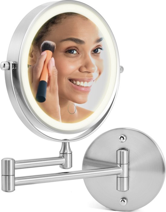 Vivid Green Make Up Spiegel met LED Verlichting - Rond - Scheerspiegel - 10X vergroting - 26 CM - Chroom