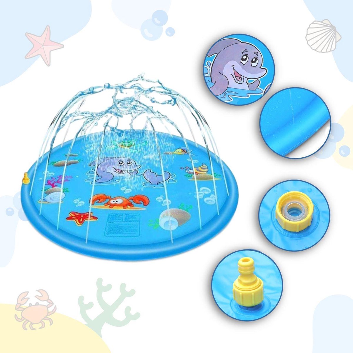 WithGoods® Waterspeelmat Met Zeedieren En Watersproeier - Vrolijke Watermat - Waterspeelgoed Voor Kinderen - Kinderzwembad - Water Speelgoed Buiten - Water Speelmat, Water Sproeier, Watermat Fontein - 170 cm – foto 6
