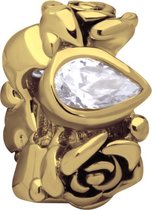 Quiges - 925 - Zilveren - Bedels -Sterling zilver - Beads - Rozen Goudkleurig met Zirkonia Kraal Charm - Geschikt – voor - alle bekende merken - Armband Z462