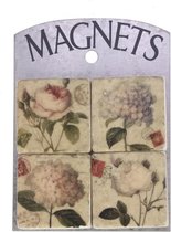 Magneetjes Rozen en hortensia (set van 4) 4,5x1x4,5cm