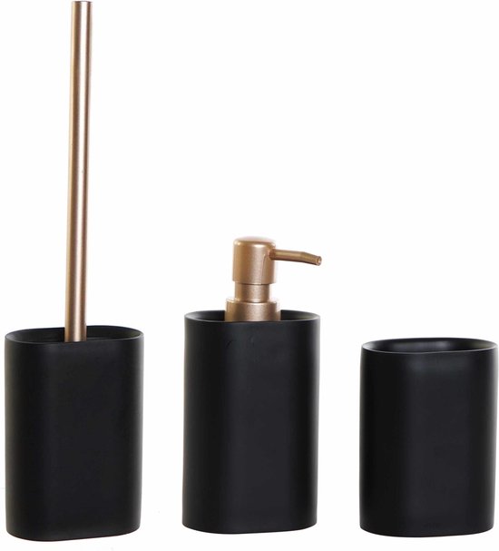 ZCCZ Badkamerset, 6-delige organizerset met toiletborstel, vuilnisemmer, tandenborstelhouder, zeepdispenser, zeepbakje en beker, elegante decoratie in zwart met zeshoekig patroon voor moderne badkamer