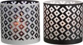J-Line Windlicht Ruit Glas Zwart/Wit Large Assortiment Van 2