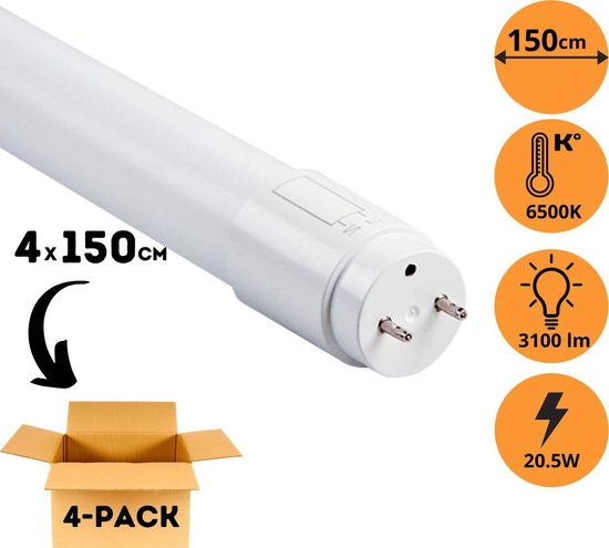 overal Echt kubiek Proventa Longlife LED TL lampen 150 cm incl. starter - Koud wit 6500K - 4 x  LED TL T8... | bol.com