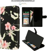 Bookcase Bloemen Zwart - Apple iPhone 12 / Apple iPhone 12 Pro - Portemonnee hoesje