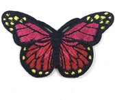 Roze Rode Zwarte Vlinder Strijk Embleem Patch 8 cm / 4.5 cm / Rood Geel Zwart