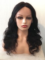 Lace front wig human hair body wave kleur 1b 45cm
