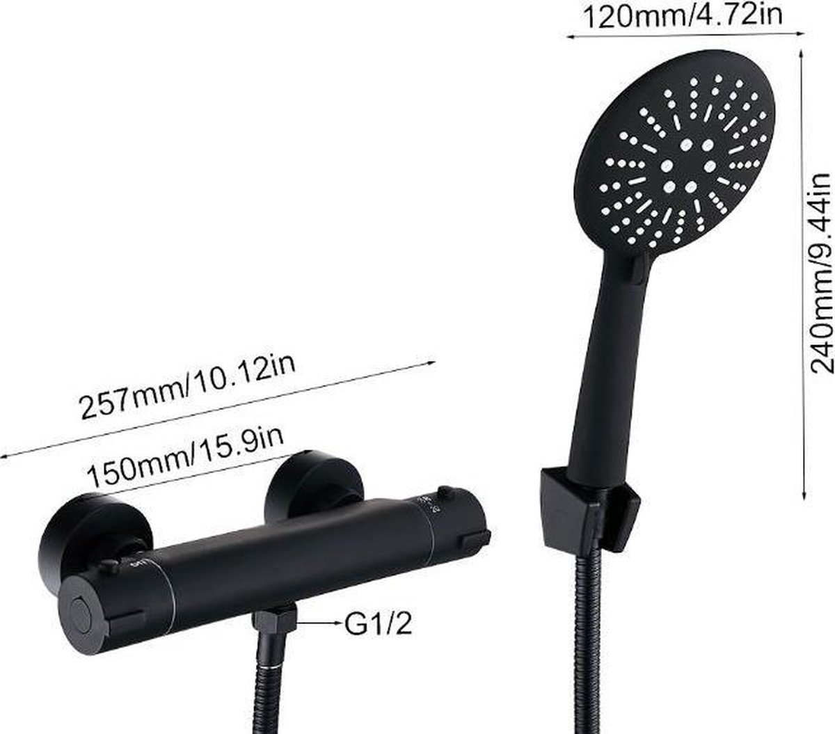 Opbouw Doucheset TS003 Black Handdouche Mat Zwart