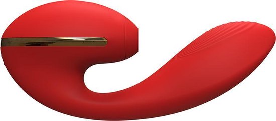 Dlicious Kiss Toy - Luchtdrukvibrator – G-spot en Clit Stimulator – Verwarmde vibrator - Zuigstand – Luchtdruk - Clitoris zuiger - Luxe – Rood - Goud