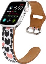 Geschikt voor Apple Watch bandje 42 / 44 / 45 mm - Series 1 2 3 4 5 6 7 SE - Smartwatch iWatch horloge band - 42mm 44mm 45mm - Fungus - PU Leer - Wit - Print