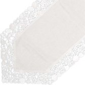 Tafelkleed - Linnenlook - Gebroken wit met blaadjes - Loper 250 cm