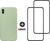 BMAX Telefoonhoesje geschikt voor iPhone XS - Siliconen hardcase hoesje mintgroen - Met 2 screenprotectors full cover