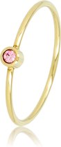 My Bendel - Fijne ring goud met roze zirkonia - Fijne aanschuifring met roze zirkonia steen, gemaakt van mooi blijvend edelstaal - Met luxe cadeauverpakking