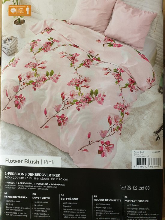 Flower Blush Pink 1 persoons dekbedovertrek 140-200 cm