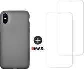 BMAX Telefoonhoesje voor iPhone XS Max - Latex softcase hoesje zwart - Met 2 screenprotectors