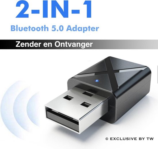 2 in 1 USB Bluetooth 5.0 Zender en Ontvanger - Bereik tot 10 Meter - Draadloze Audio Adapter - Wireless Transmitter & Receiver voor TV / PC / Auto / Koptelefoon / Luidspreker - Exclusive by TW