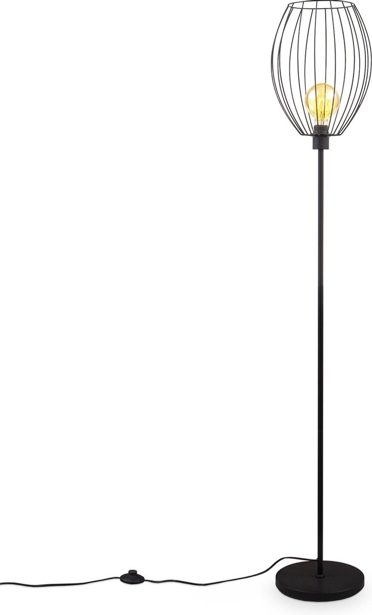 B.K.Licht - Industriële Vloerlamp - met 1 lichtpunt - voor binnen - voor woonkamer - zwarte staande lamp - staanlamp - metalen leeslamp - h: 159.6cm - E27 fitting - excl. lichtbron
