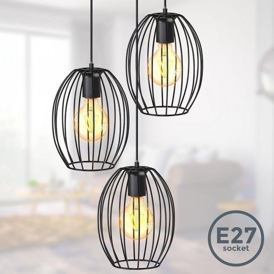 B.K.Licht Hanglamp zwart retro industrieel