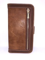 iPhone 12 & 12 PRO Luxury Wallet Case Rits met pasjes (Bruin)