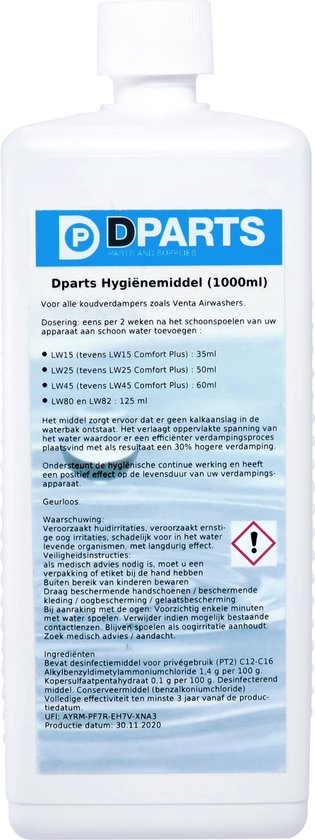 Dparts Hygiënemiddel 1000ml - Geschikt voor Venta Airwashers -  Luchtbevochtiger... | bol.com