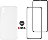 BMAX Telefoonhoesje voor iPhone XR - TPU softcase hoesje transparant - Met 2 screenprotectors full cover