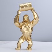 BaykaDecor - Aap Beeld - Woondecoratie Gorilla met Ton - Origami Beeld - Powerlifter - Goud King Kong Beeldje - 20 cm