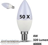 LED  kaars pakket van 50 stuks - E14 - 4W - 320 Lumen - 4000K - 200° - Directe besparing van meer dan 80%