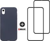 BMAX Telefoonhoesje voor iPhone XR - Siliconen hardcase hoesje donkerblauw - Met 2 screenprotectors full cover