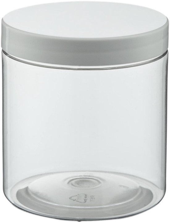 Lege plastic potje 250 ml PET transparant - met witte deksel - set van 10  stuks -... | bol.com