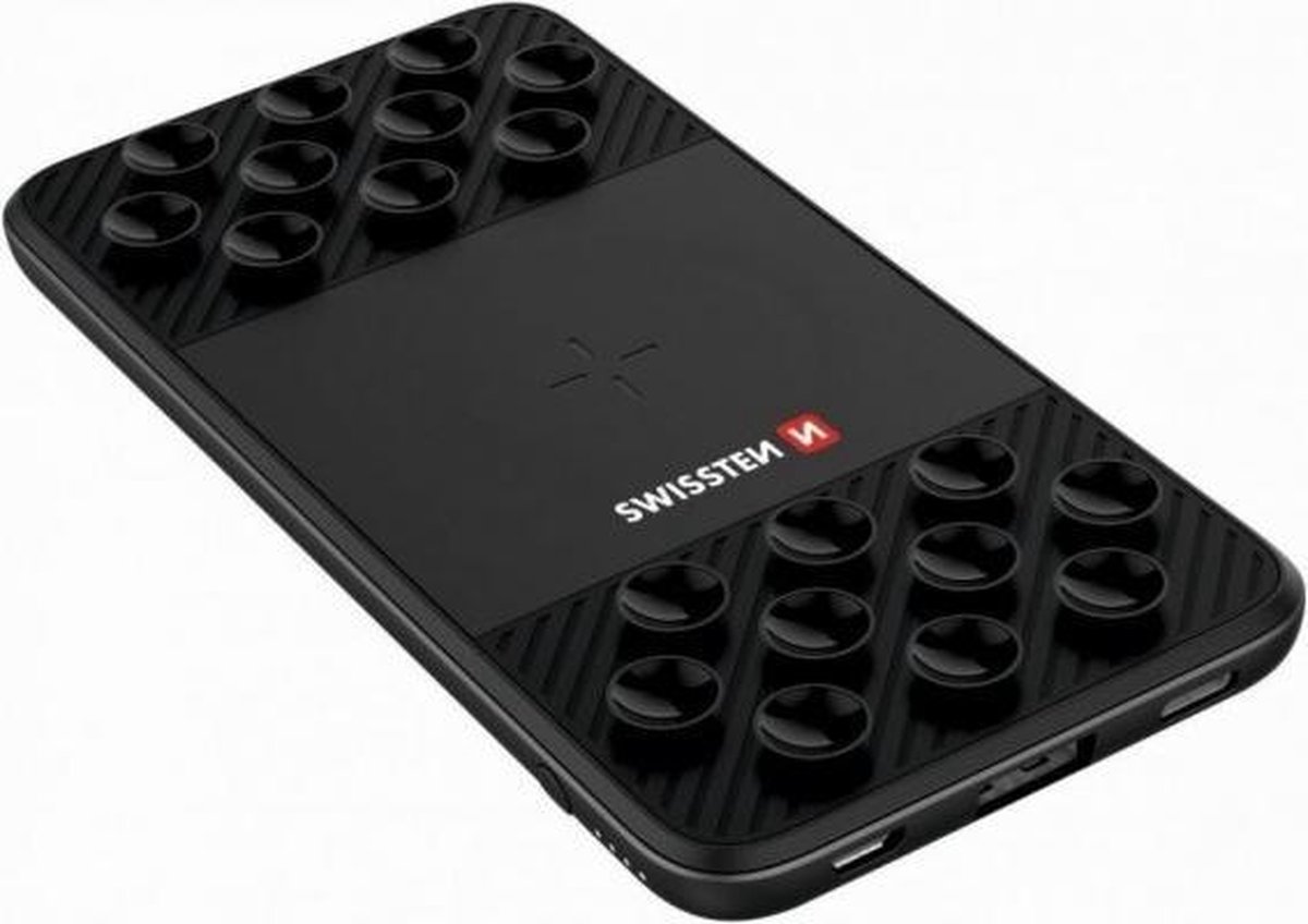Swissten Draadloze Powerbank met Zuignappen - Geschikt voor o.a. iPhone & Samsung - 5.000 mAh - Zwart