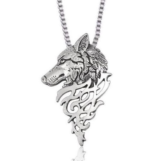 Tribal Wolf Heren Ketting Zilver Kleurig met Hanger - Kettingen Heren Dames - Cadeau voor Man - Mannen Cadeautjes