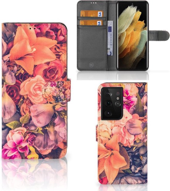 Flipcase Geschikt voor Samsung Galaxy S21 Ultra Telefoon Hoesje Cadeau voor Moeder Bosje Bloemen