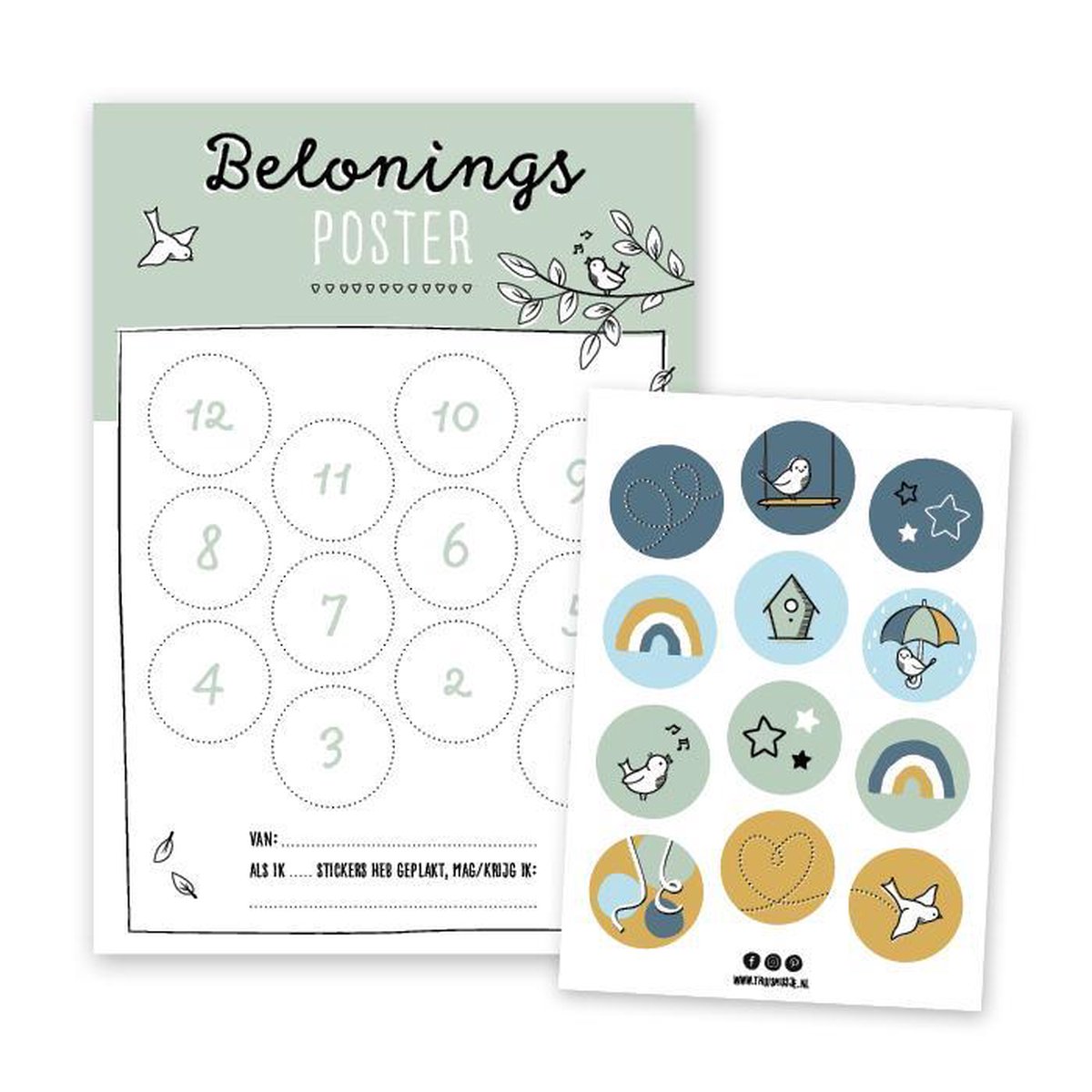 Beloningsposter A4 | groen | incl. 12 stickers | Thuismusje