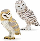 Plastic speelgoed uilen 2x figuren kerkuil en sneeuwuil van 6.5 cm - Vogels speel dieren.